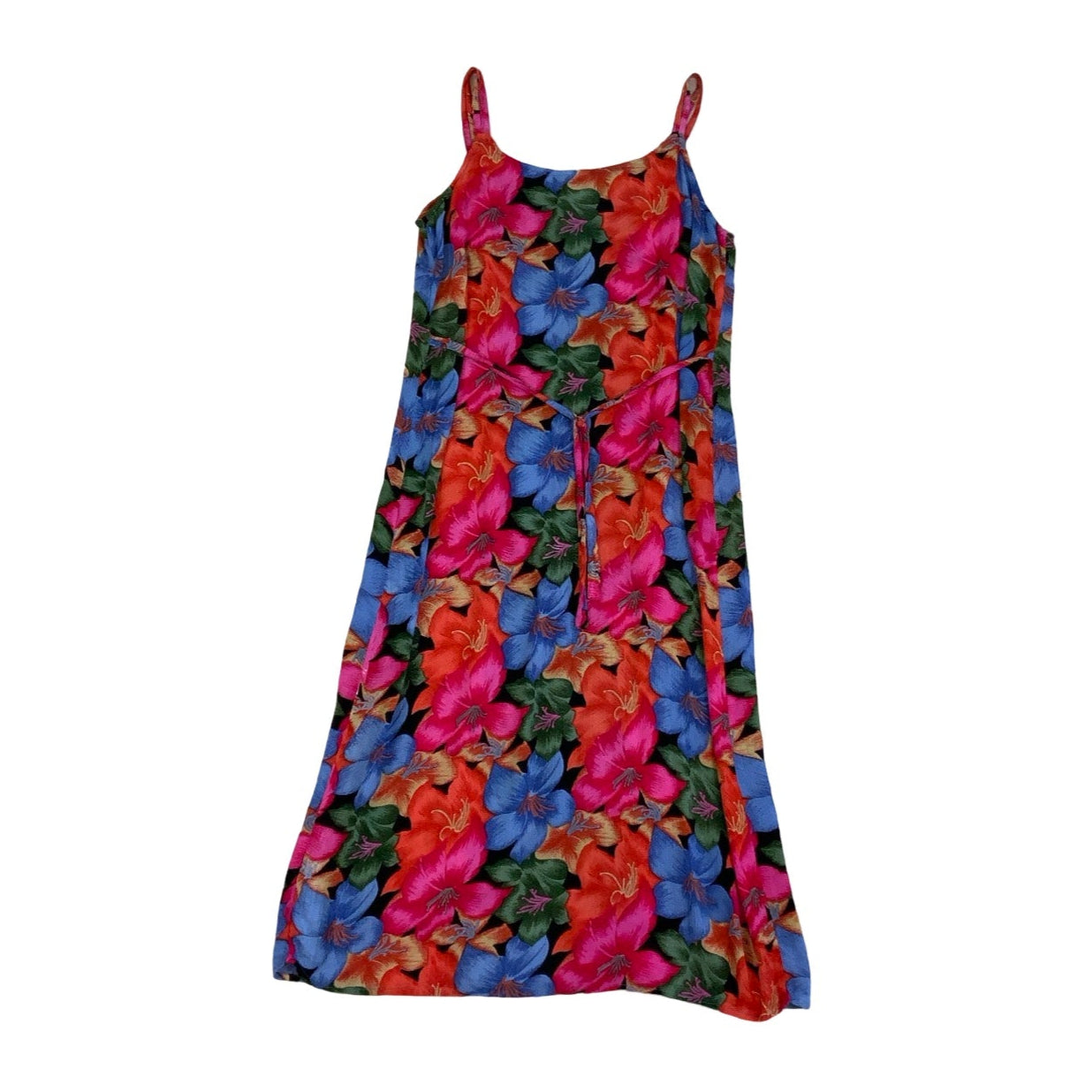 Vintage 90s Y2k Blue Orange Pink Green Floral Sleeveless Maxi Dress 12 14