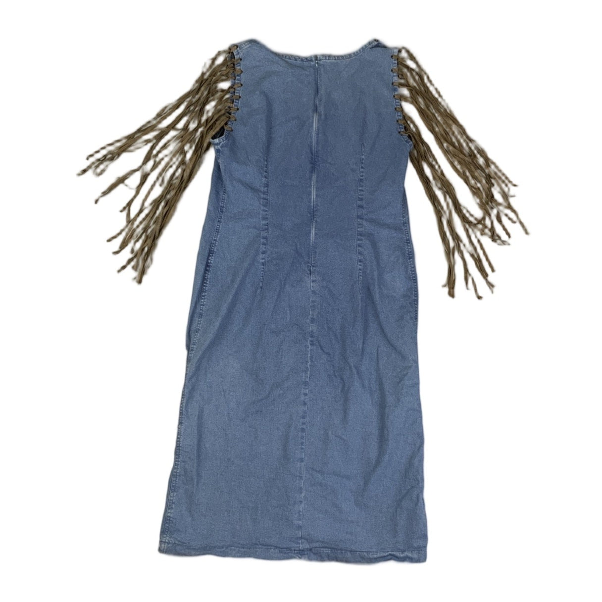 Vintage 90s 00s Y2k Suede Leather Tassel Sleeveless Midi Festival Boho Summer Dress 10 12 S