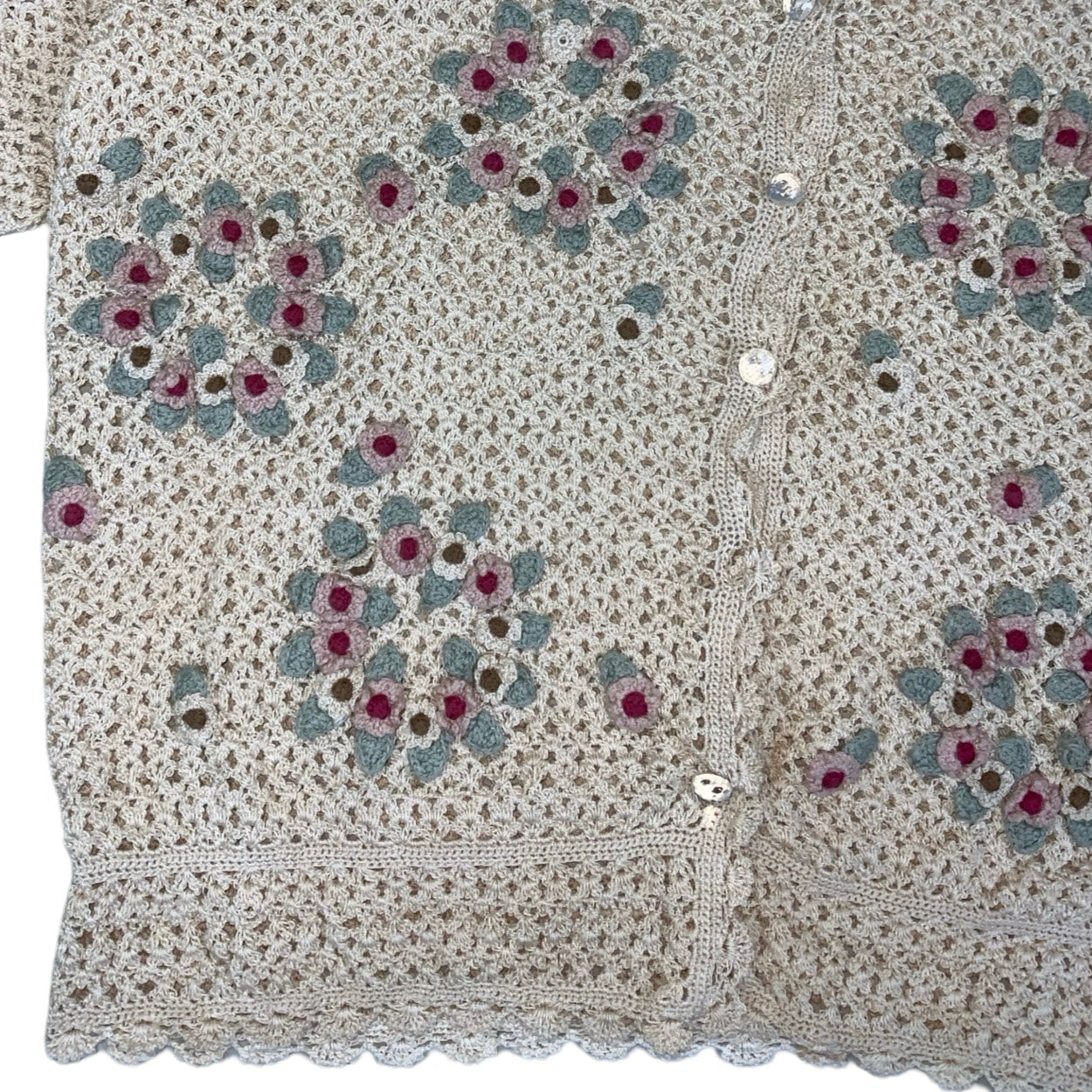 Vintage 90s Y2K ‘Blueberry Farm’ Cream Crochet Floral Top 12 14
