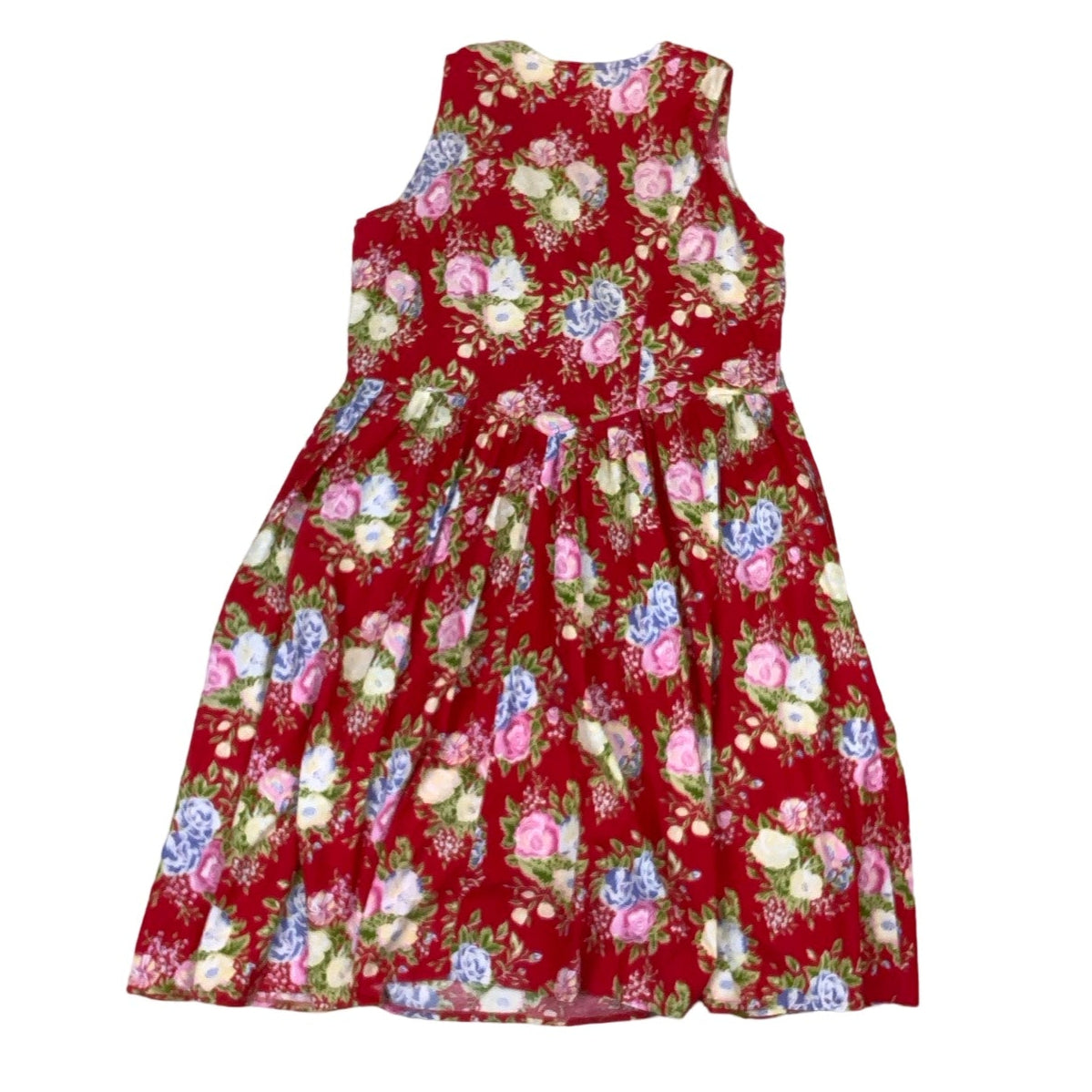 Vintage 80s 90s 'Citilites' Red Floral Aline Pockets Sleeveless Midi Dress 14 16 18