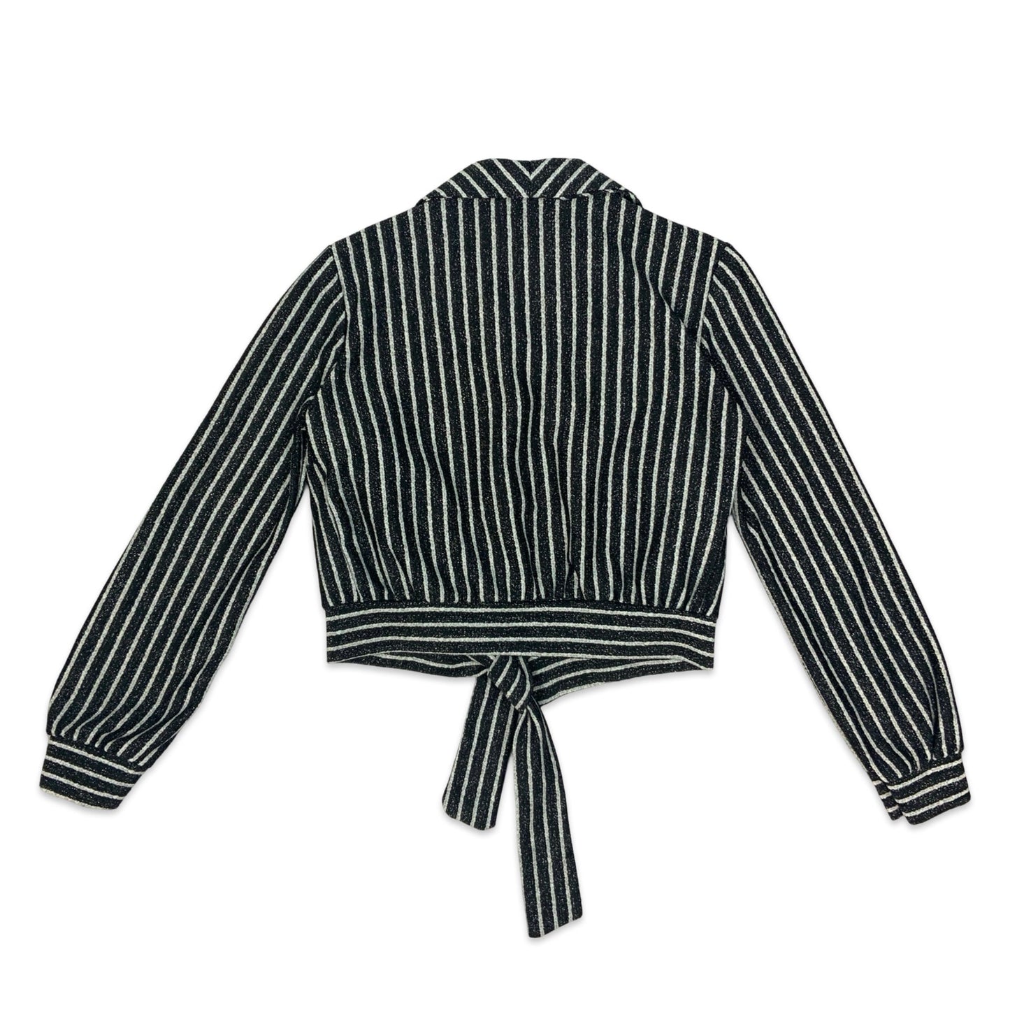 80s Black & Silver Striped Cropped Blouse 12