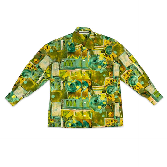 Vintage Yellow & Teal Abstract Print Shirt S