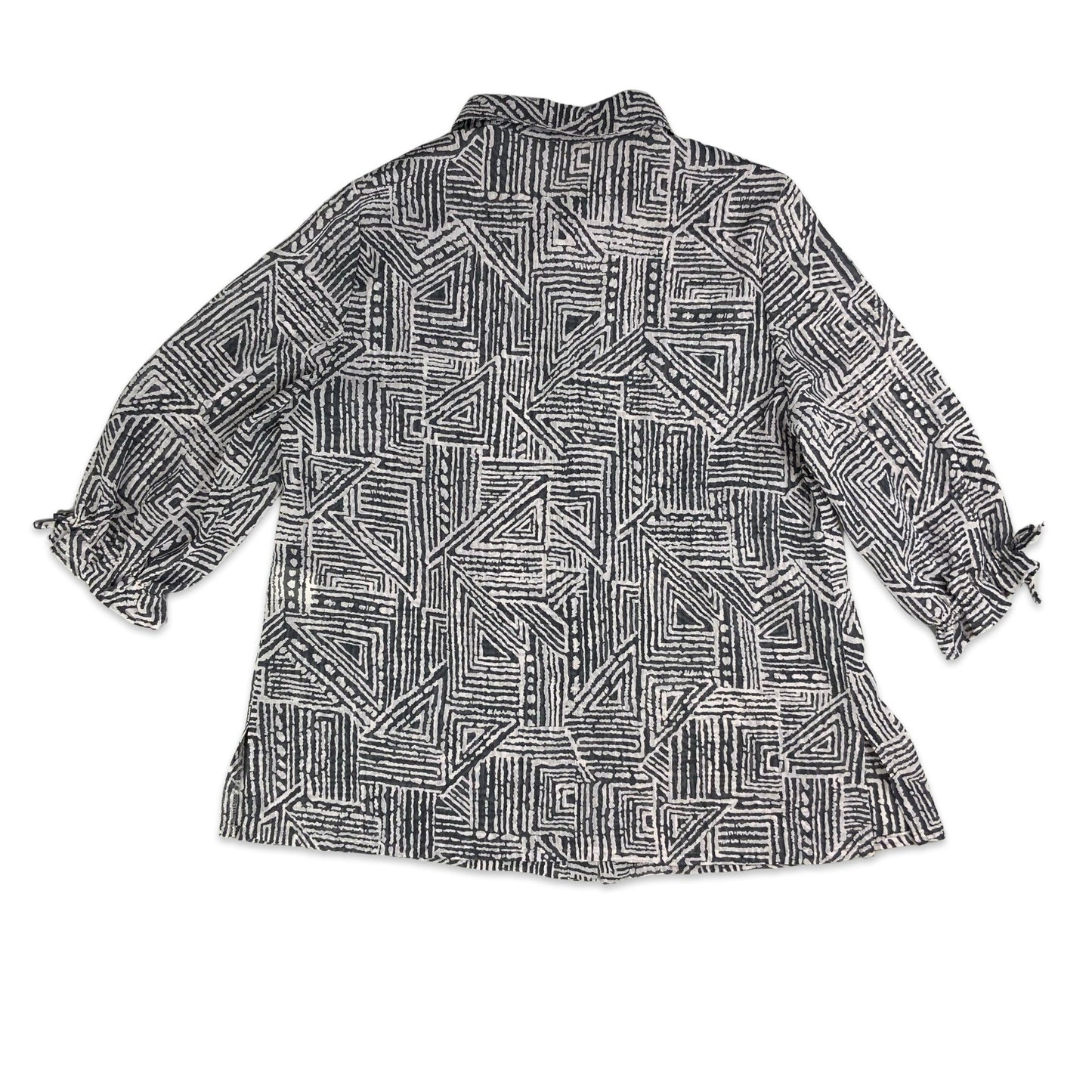 Vintage Grey & White 3/4 Sleeve Sheer Blouse 10 12 14