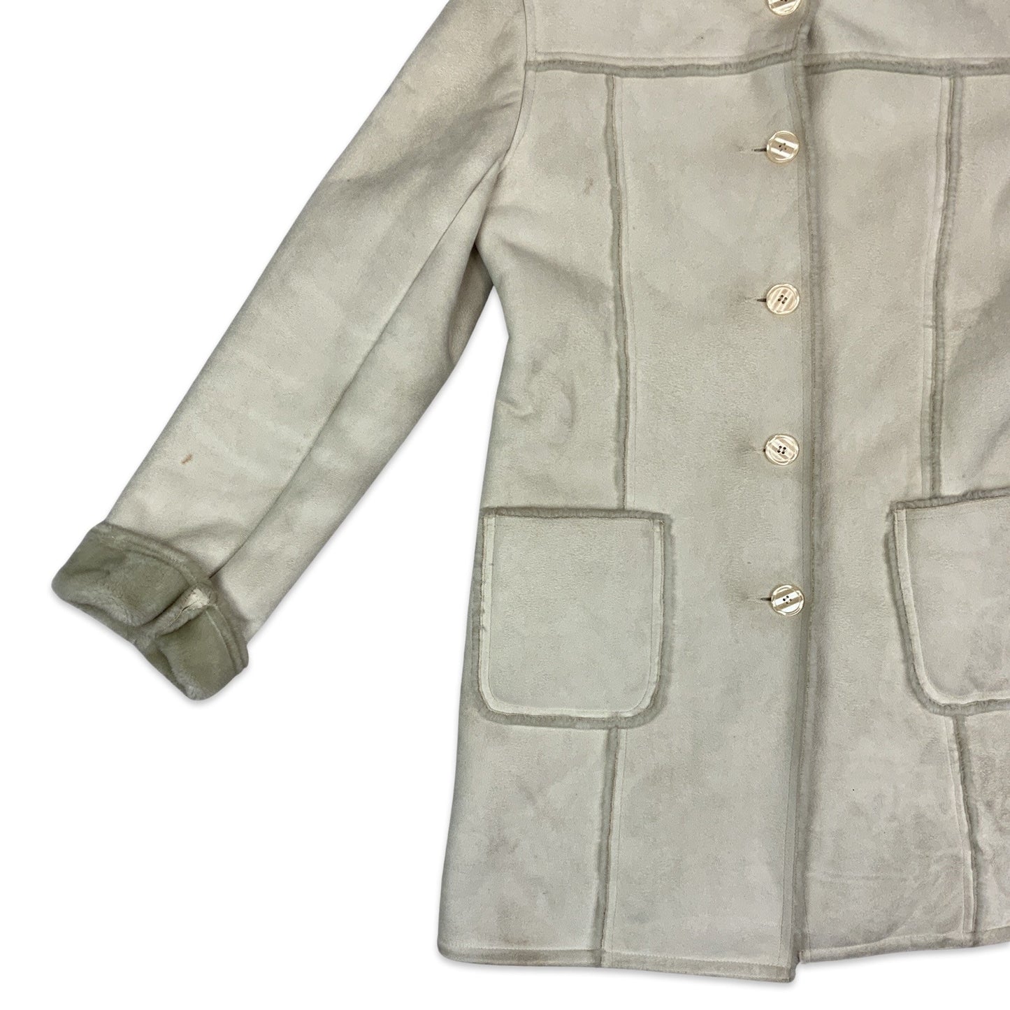 Vintage 90s Cream Hooded Sheepskin Shearling Coat 14 16