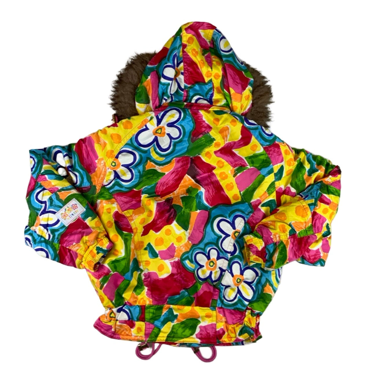 Vintage 80s 90s ‘Ellesse GoldWin’ Yellow Blue Green Red Floral Vibrant Crop Ski