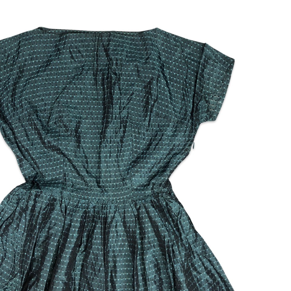 Vintage Teal Diamond Print Evening Dress 6 8