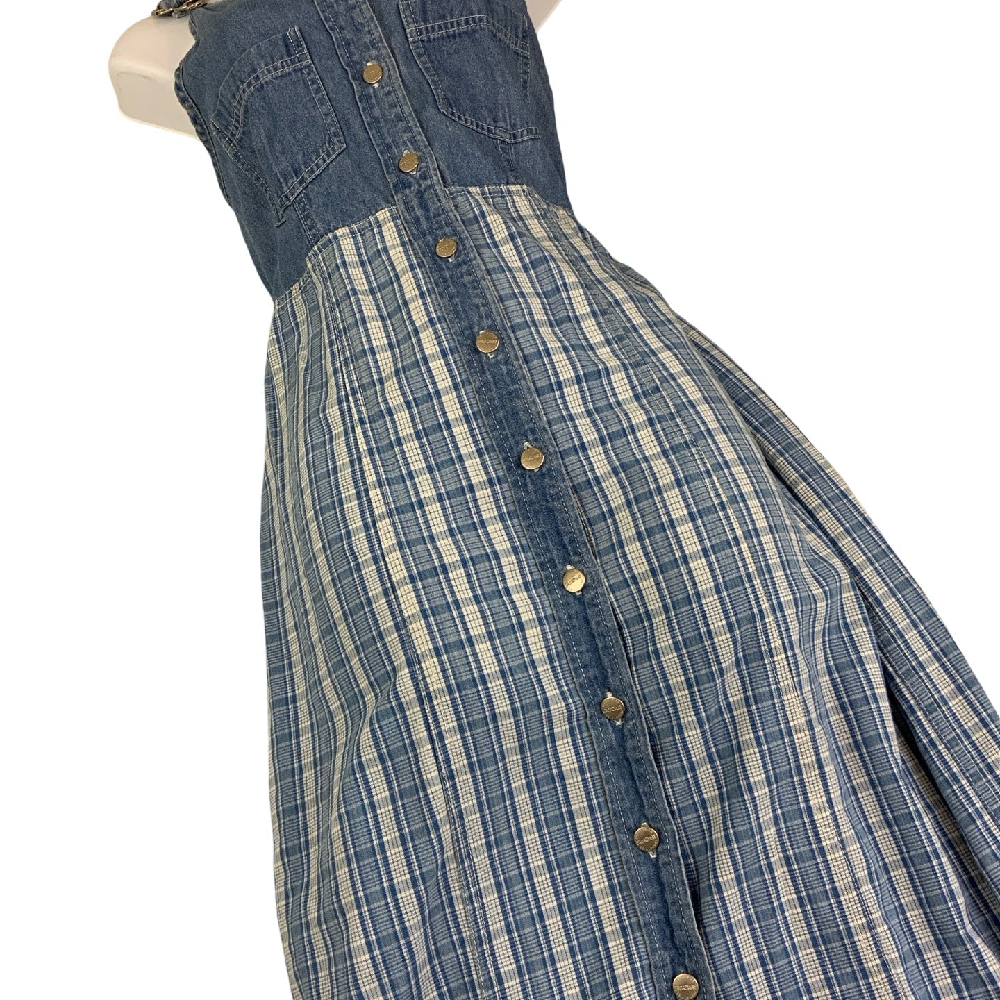 Vintage 90s Y2K ‘Broadway Industries’ Dungaree Tartan Midi Shirt Summer Dress 8
