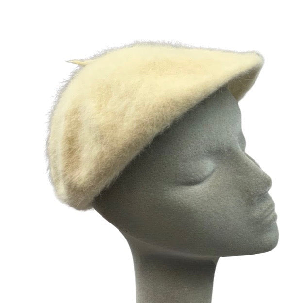Vintage Cream Angora Peaked Beret