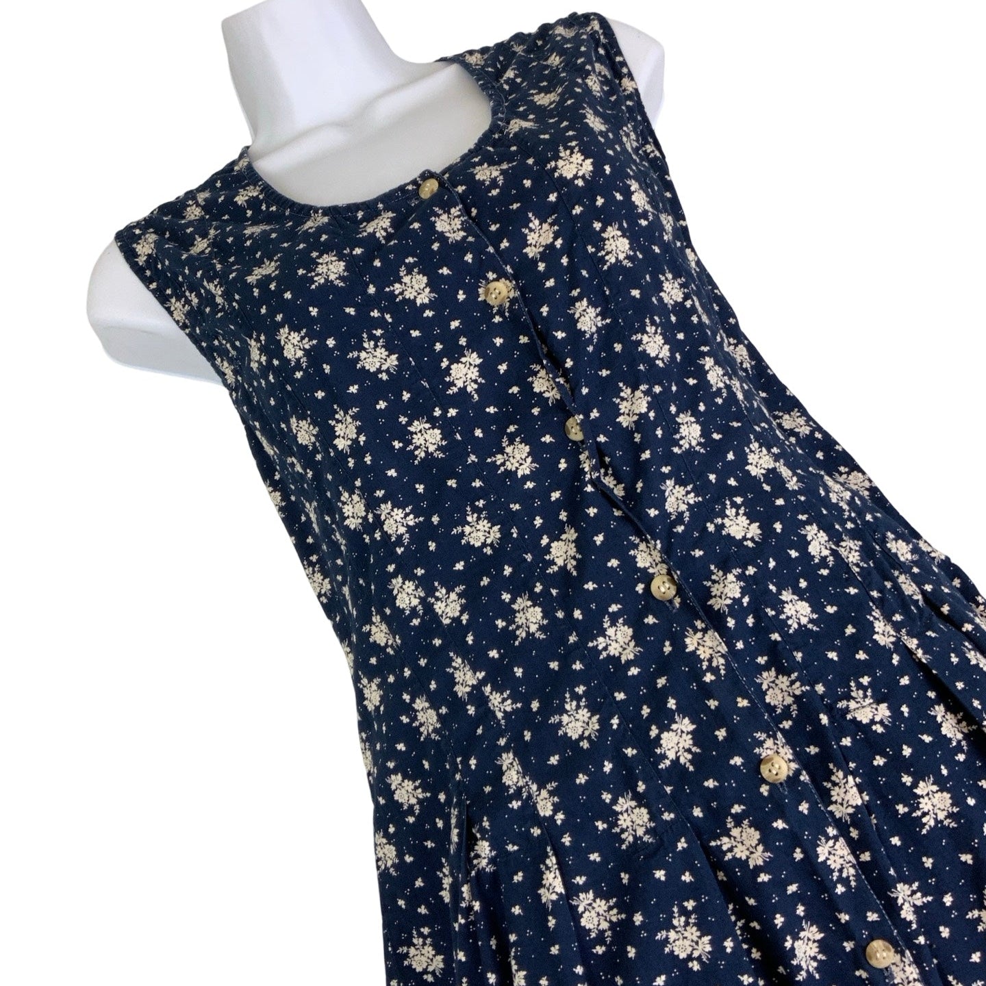Vintage 90s Y2k ‘H&M Hennes’ Blue White Floral Sleeveless Summer Maxi Dress 12 14 16