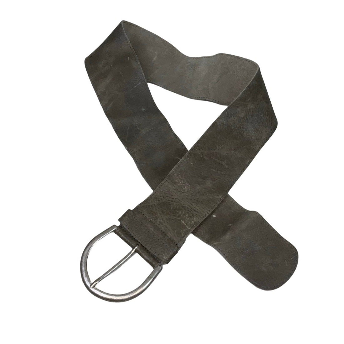 Vintage 90s ‘Petrol’ Thick Grey Suede (75002) Leather Silver Buckle Belt
