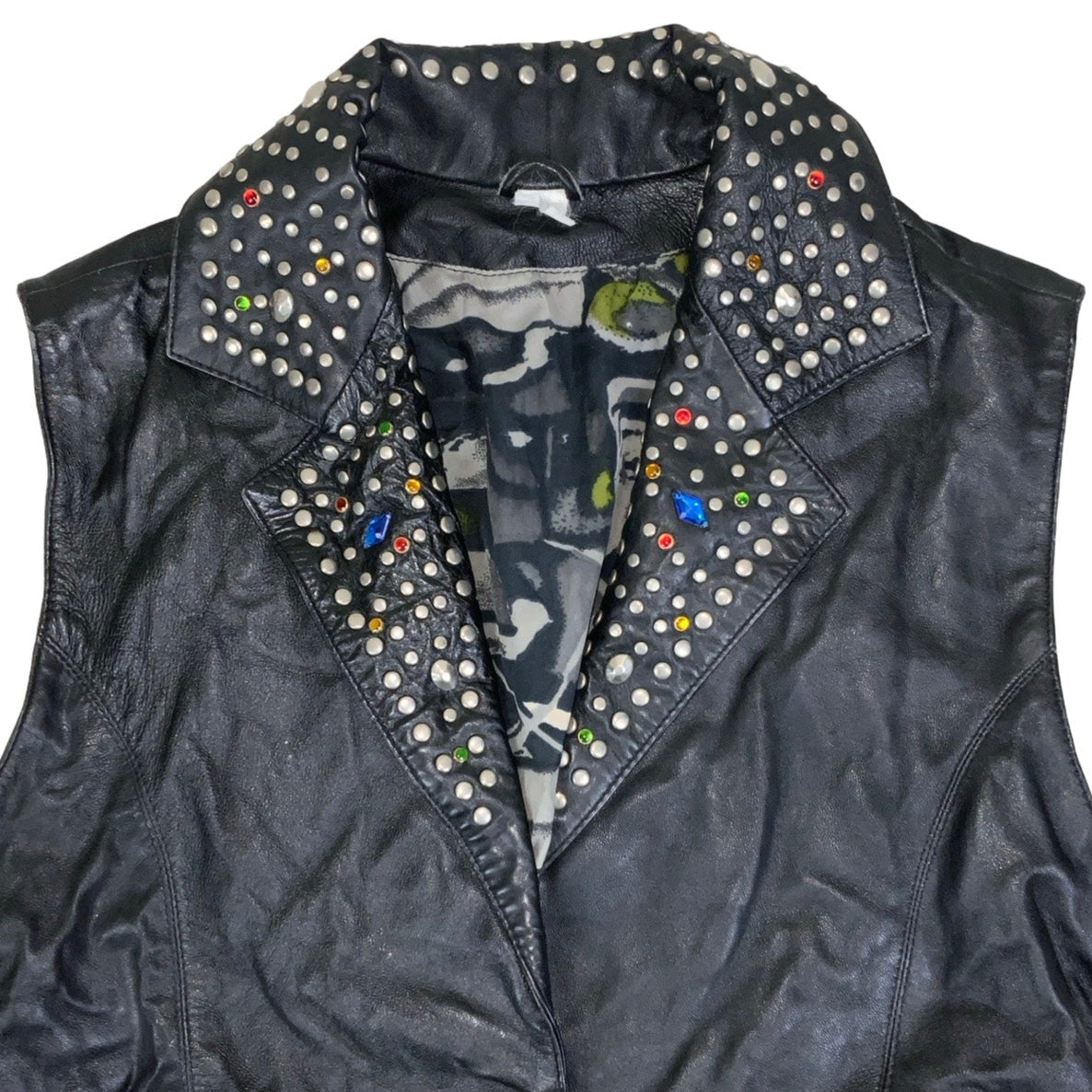 Vintage 80s 90s Black Punk Studded Leather Waistcoat 14 16