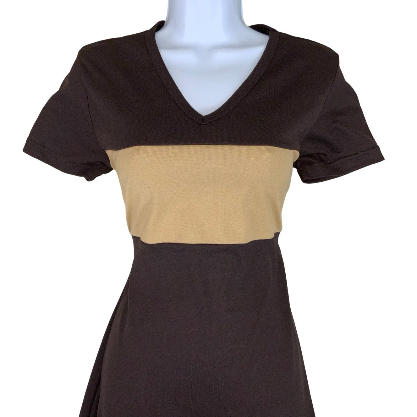 Vintage 90s Y2K ‘New Look’ Brown Beige V-Neck Maxi Dress 8 10