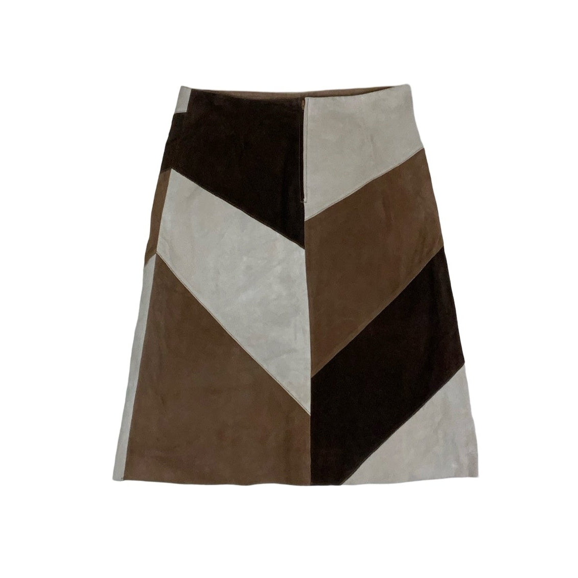 Vintage 90s Y2k ‘New Look’ Cream Brown Beige Boho Patchwork Suede Leather Midi Skirt 12 14