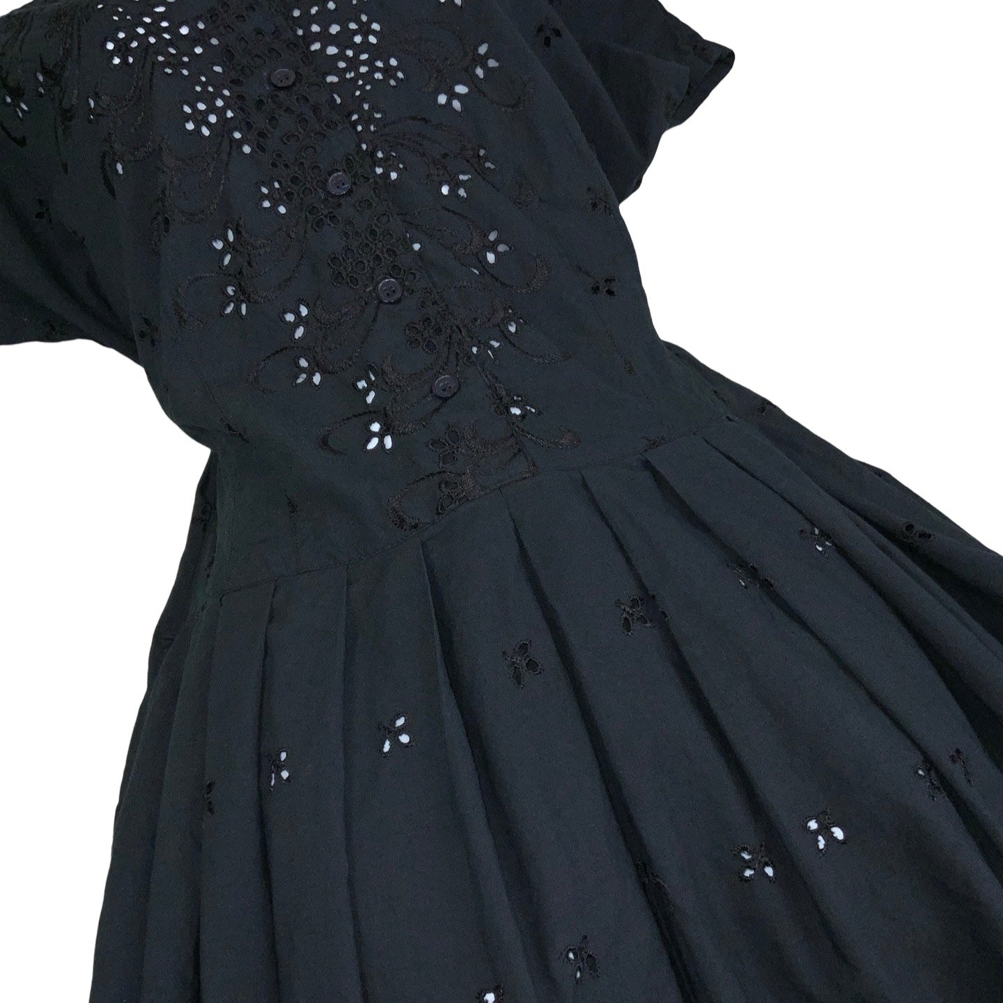 Vintage Black Floral Cut Out Midi Cocktail Occasion Dress 12 14