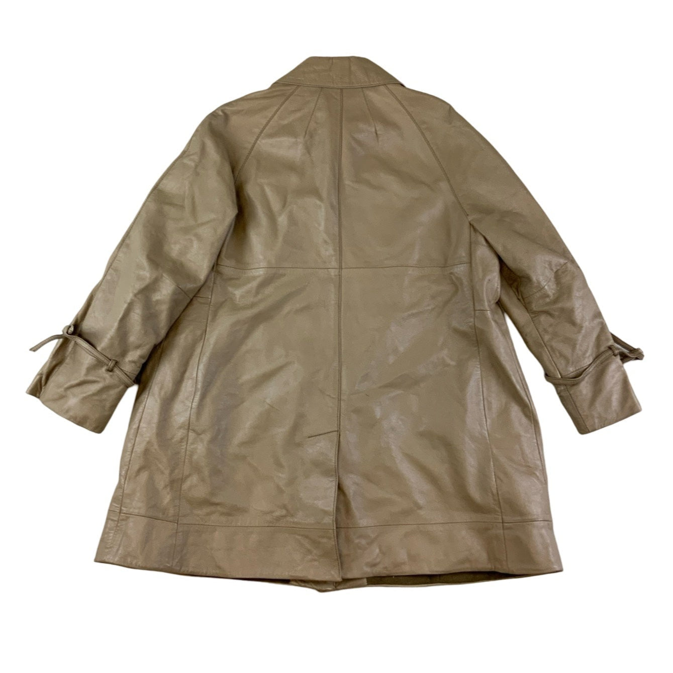 Vintage 60s Tan Dog Ear Collar Swing Leather Coat M L 14 16 18