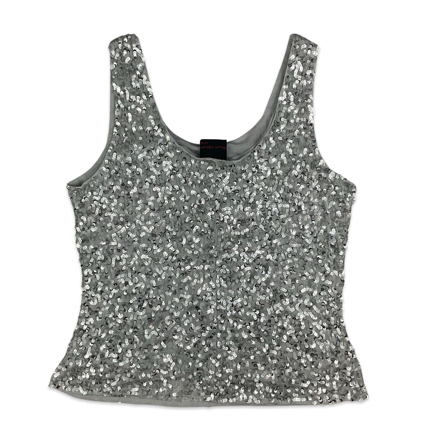 90s Y2K Silver Sequin Vest Top 14 16 18