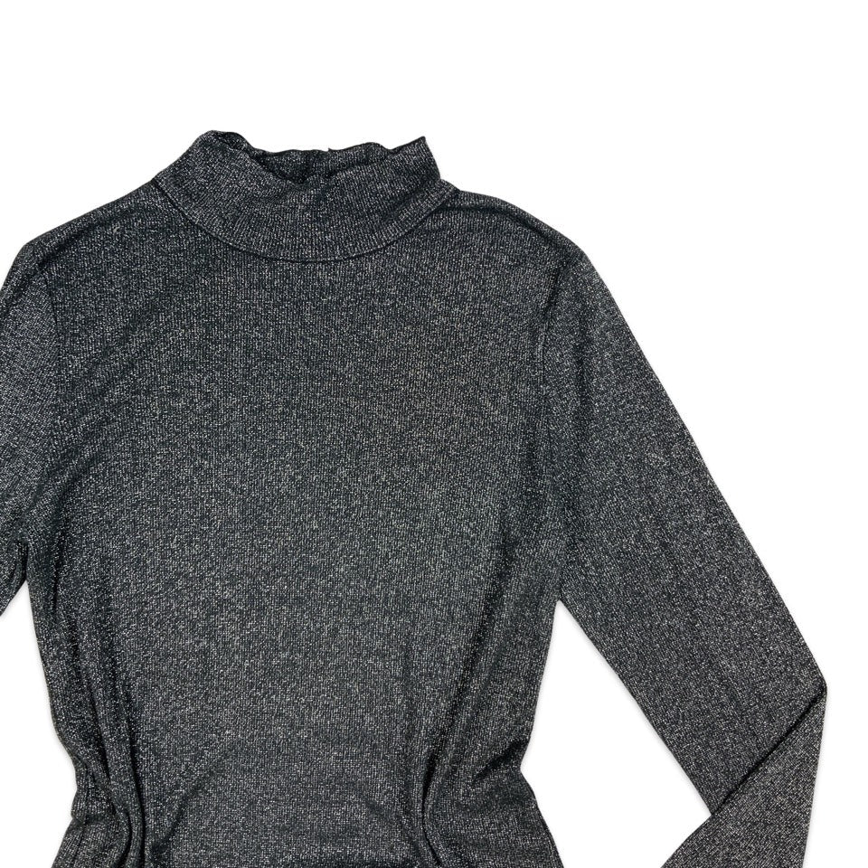 Vintage Black Silver Ribbed Lurex Top 10 12