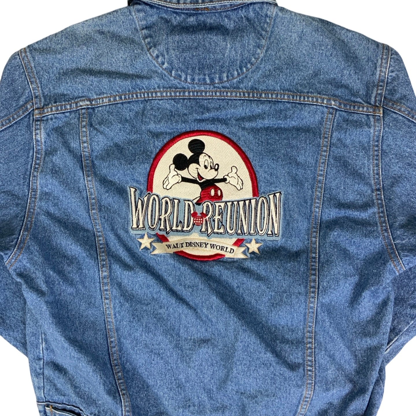 Vintage 90s Walt Disney World Reunion Mickey Embroidered Denim Jacket M L