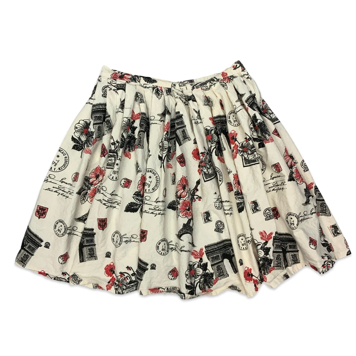 Vintage White Black & Red Pleated Skirt 10