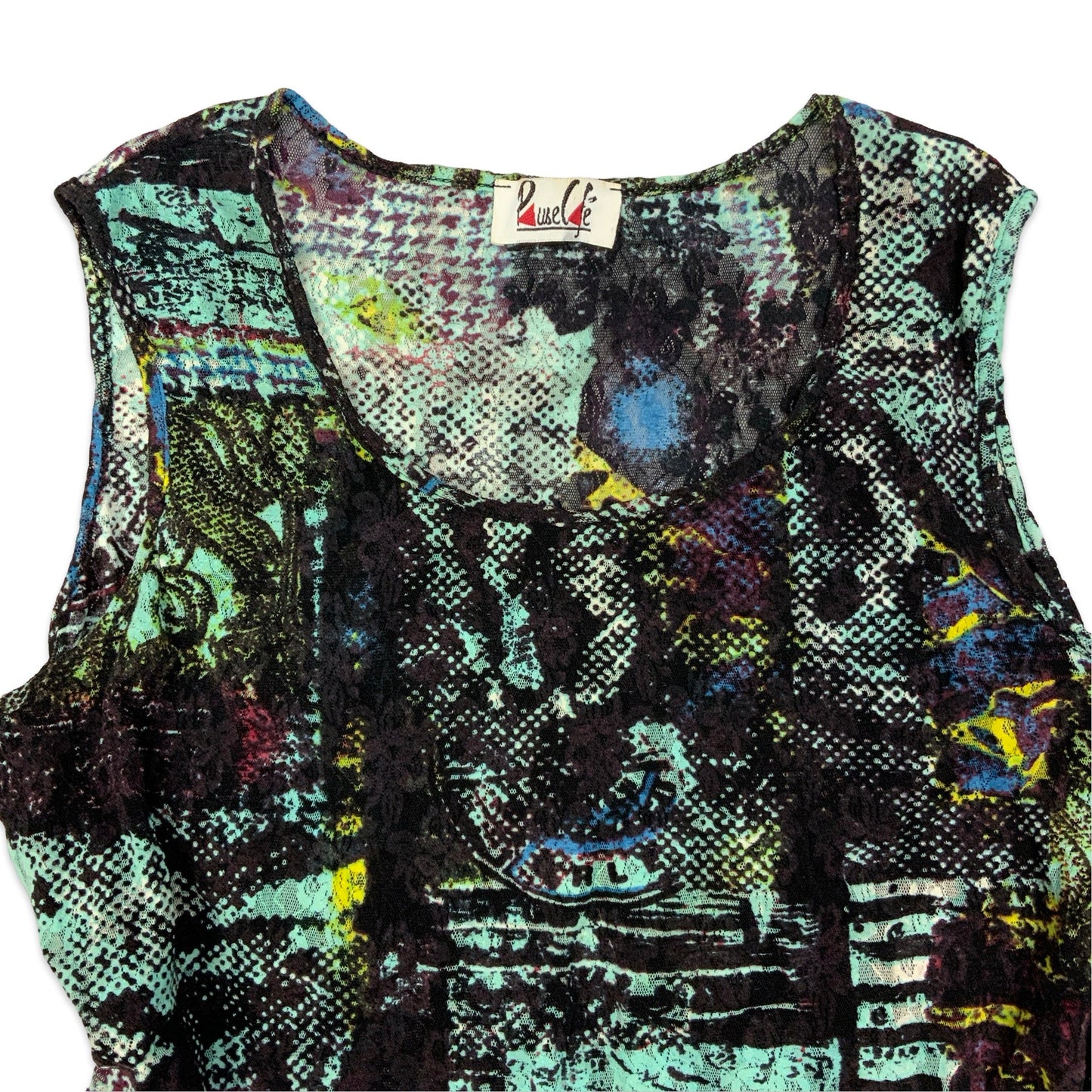 Vintage Black & Teal Floral Mesh Crop Top 10 12