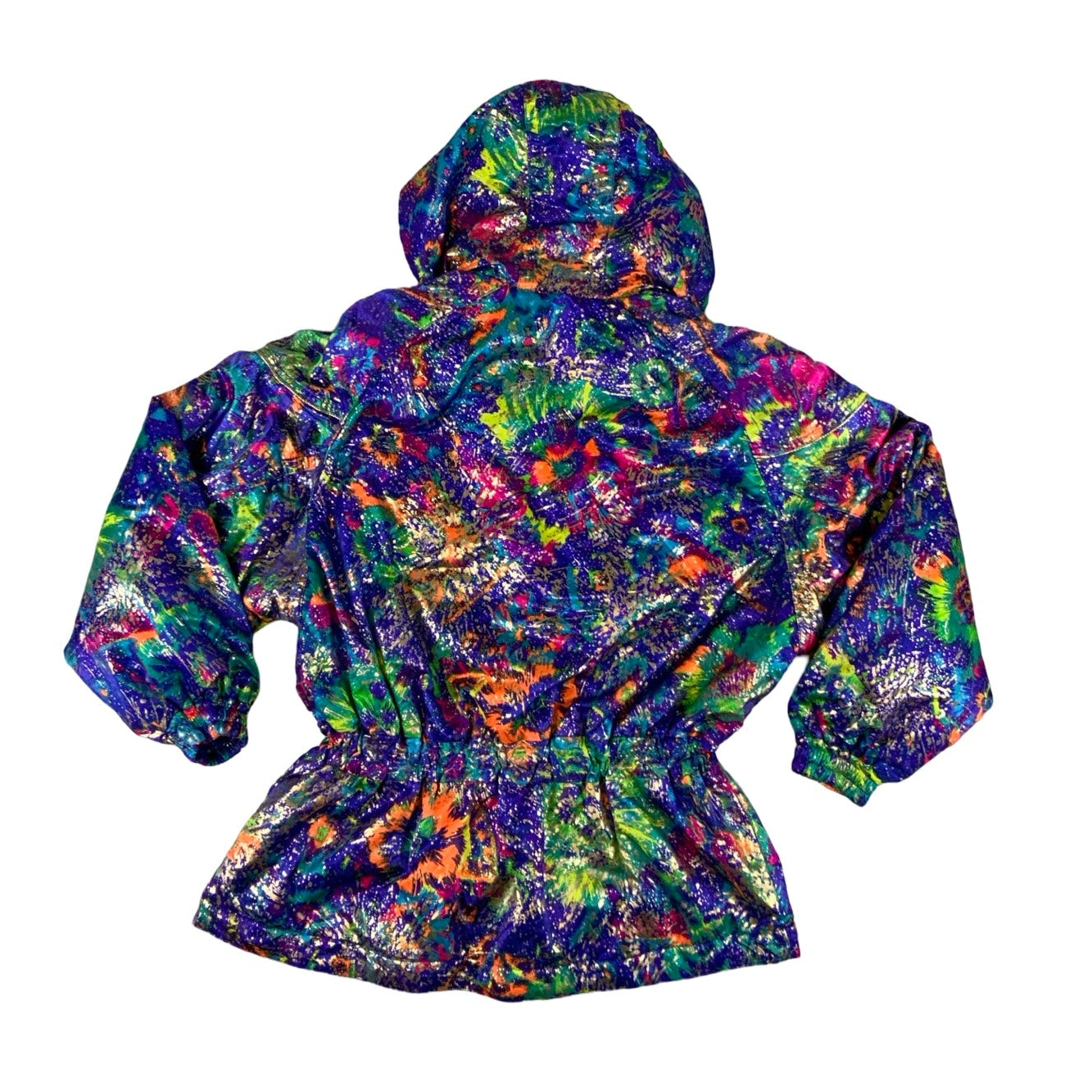 Vintage 80s 90s ‘Gold Win’ Purple Paint Splatter Ski Puffer Coat Jacket L 12 14