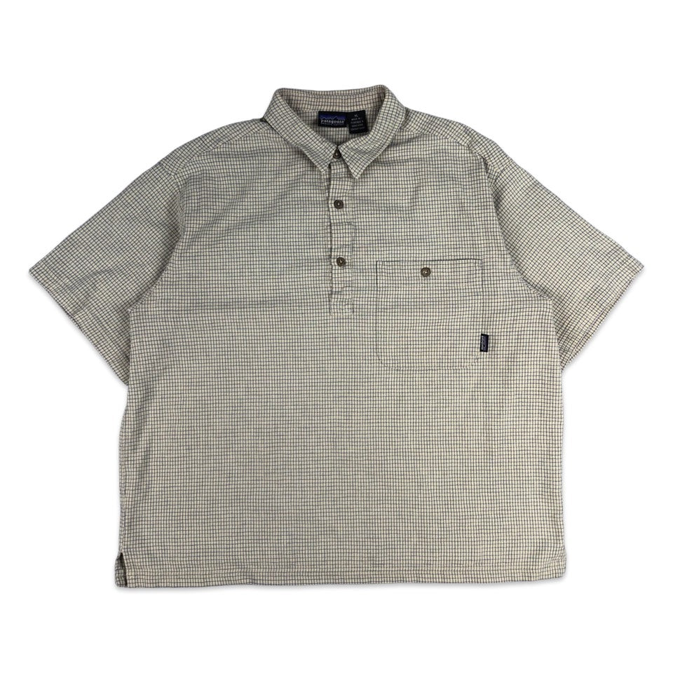Vintage Y2K Preloved Patagonia Checked Beige Polo Shirt XL