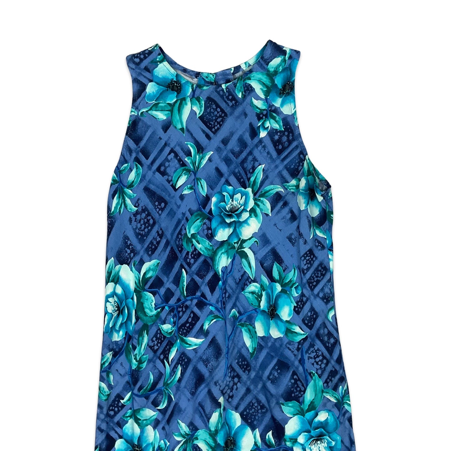 Vintage Blue Floral Maxi Dress 10 12