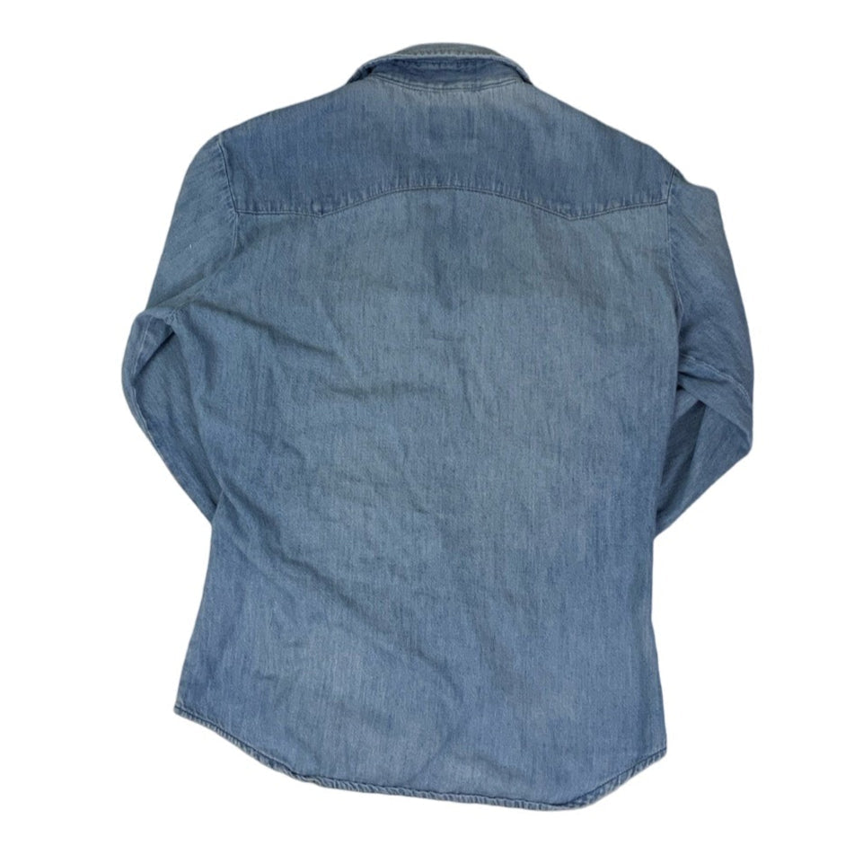 Vintage Levi Strauss & Co Orange Tab Light Blue Pop Button Denim Shirt S M