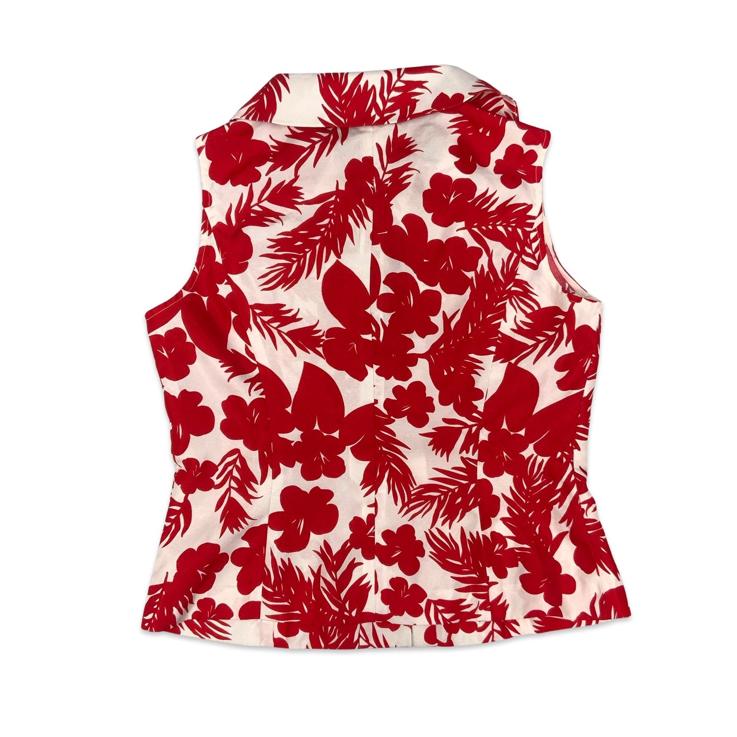 Vintage Red & White Floral Sleeveless Blouse 12