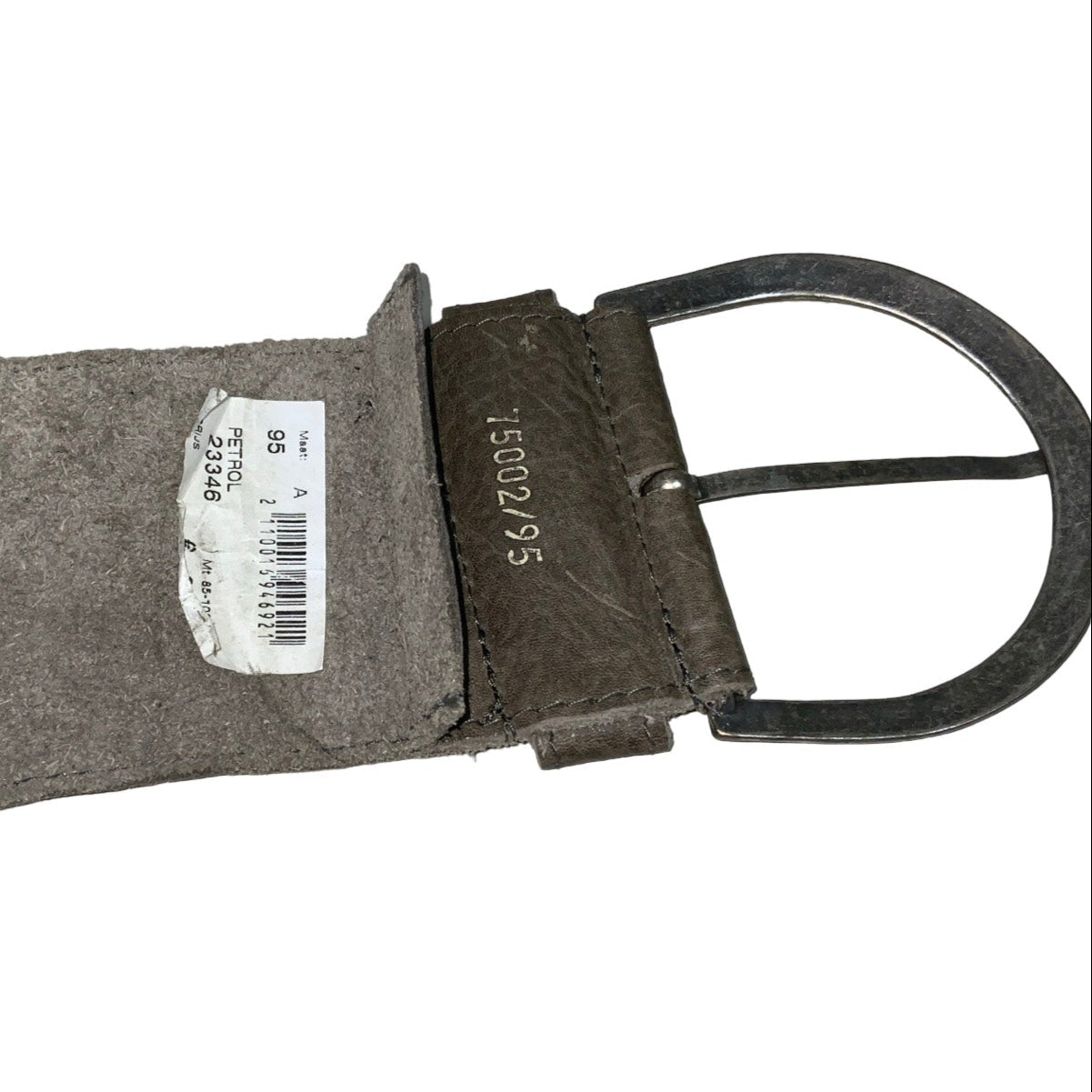 Vintage 90s ‘Petrol’ Thick Grey Suede (75002) Leather Silver Buckle Belt