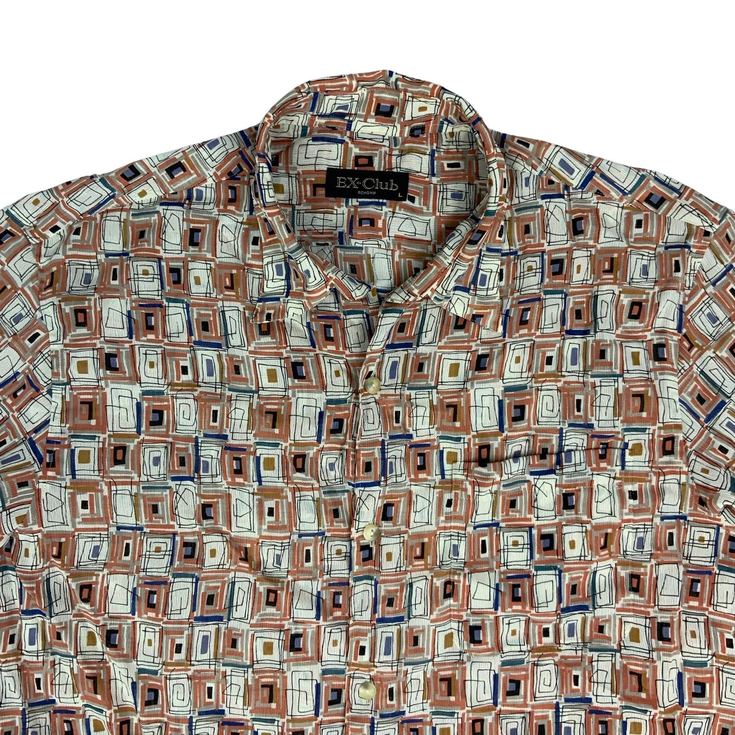 Vintage Orange & White Geometric Print Shirt M