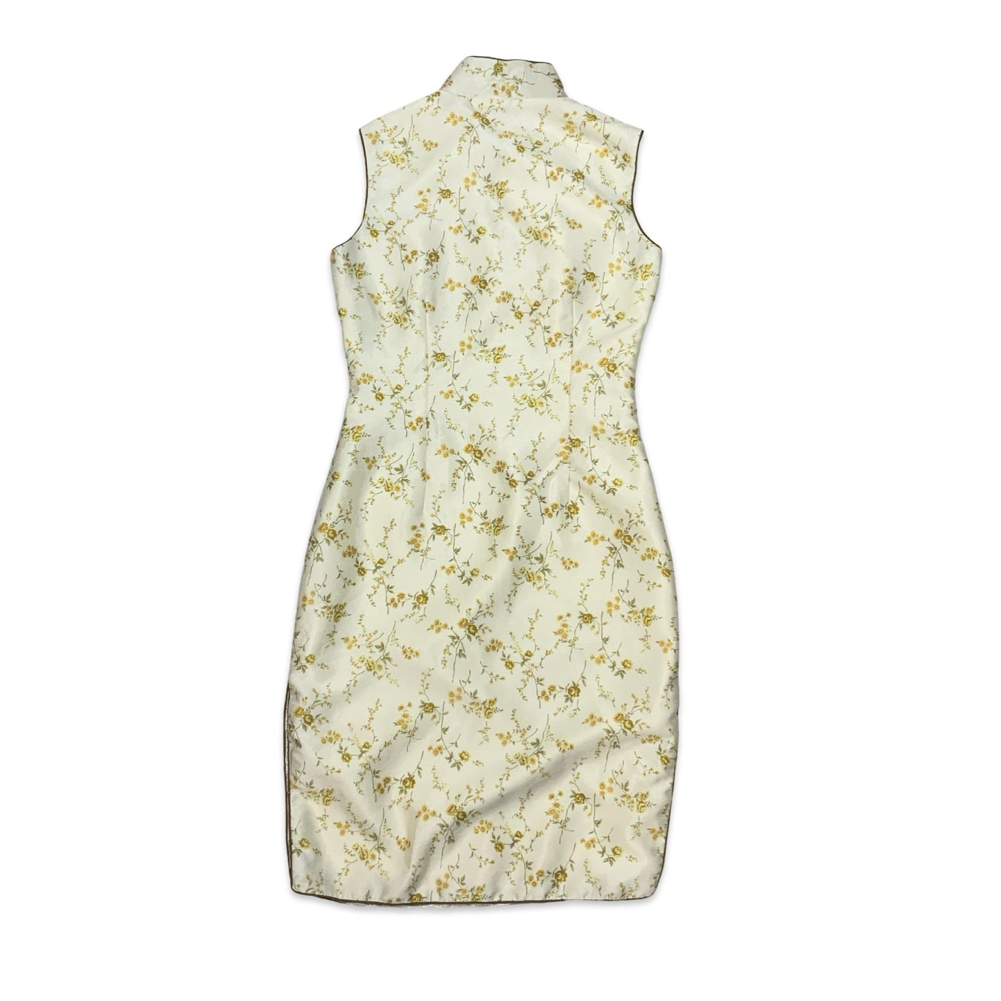 Vintage White & Green Oriental High Neck Dress 8