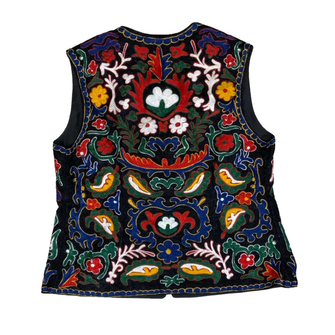 Vintage 80s 90s Red Green White Black Embroidered Tapestry Folk Botanical Waistcoat 10 12