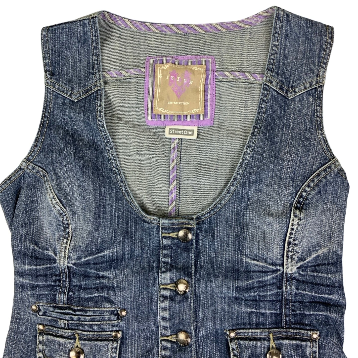 Vintage 90s 00s Y2K ‘Design Street One’ Denim Waistcoat 10 12 S