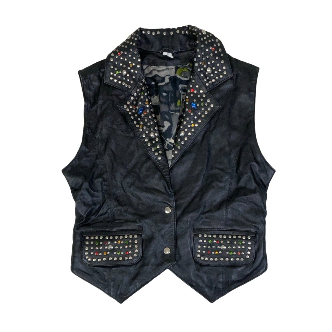 Vintage 80s 90s Black Punk Studded Leather Waistcoat 14 16
