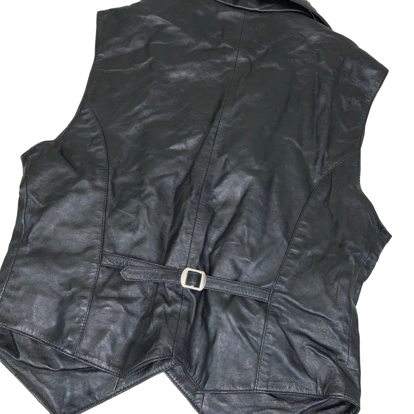 Vintage 80s 90s Black Punk Studded Leather Waistcoat 14 16