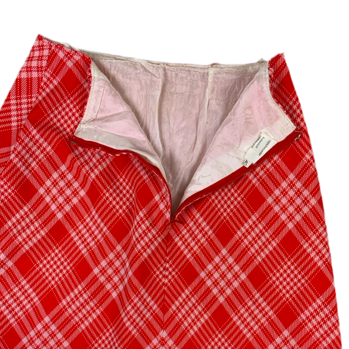 Vintage 90s Red White Cross Hatch Aline Midi Skirt 6 8 10