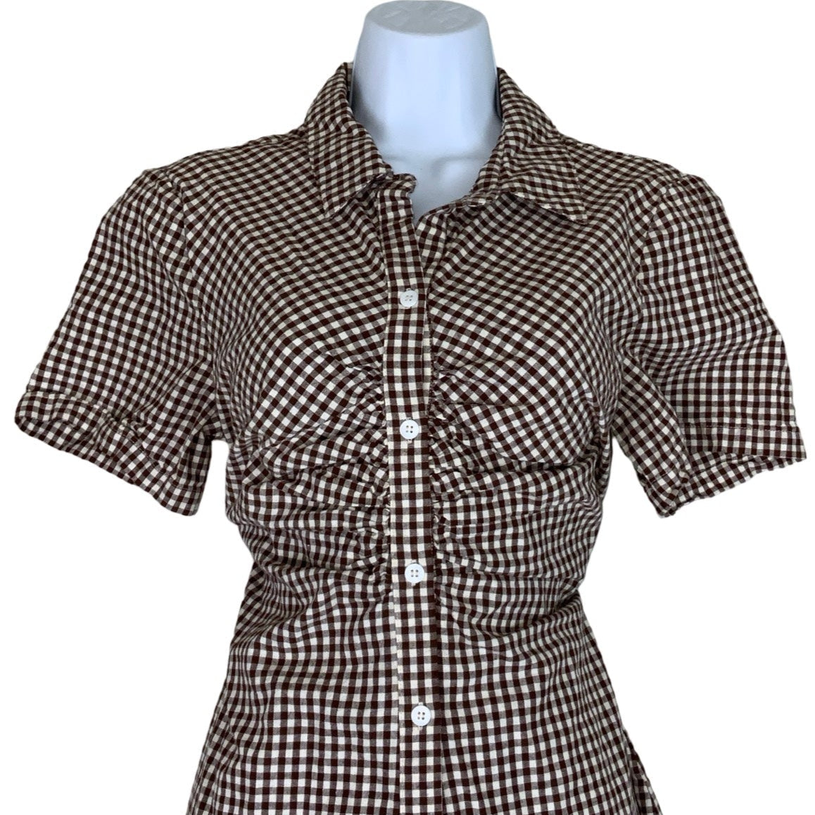 Vintage 90s Y2K Brown White Check Maxi Summer Dress 10 12