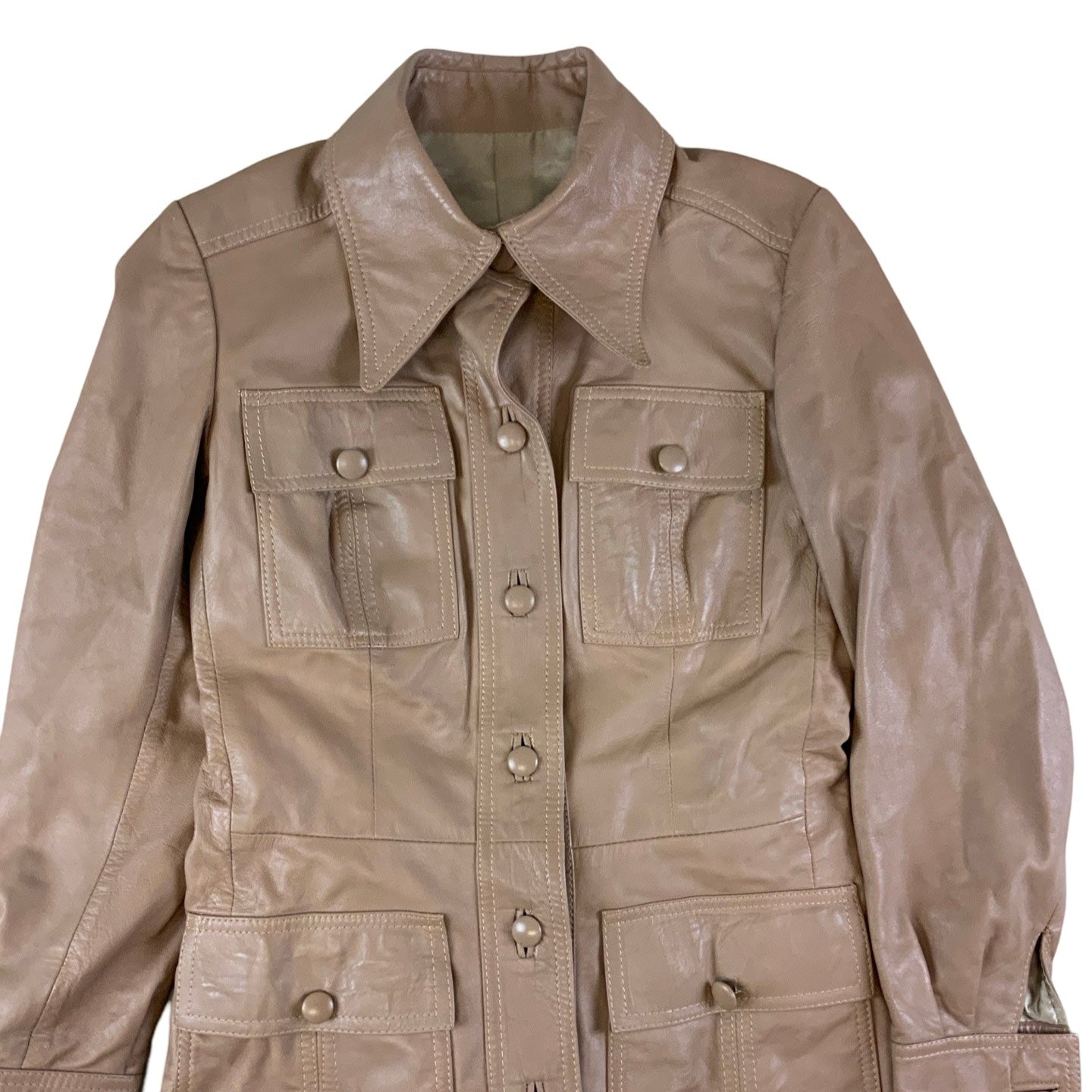 Vintage 80s Tan Leather Jacket S 10 12