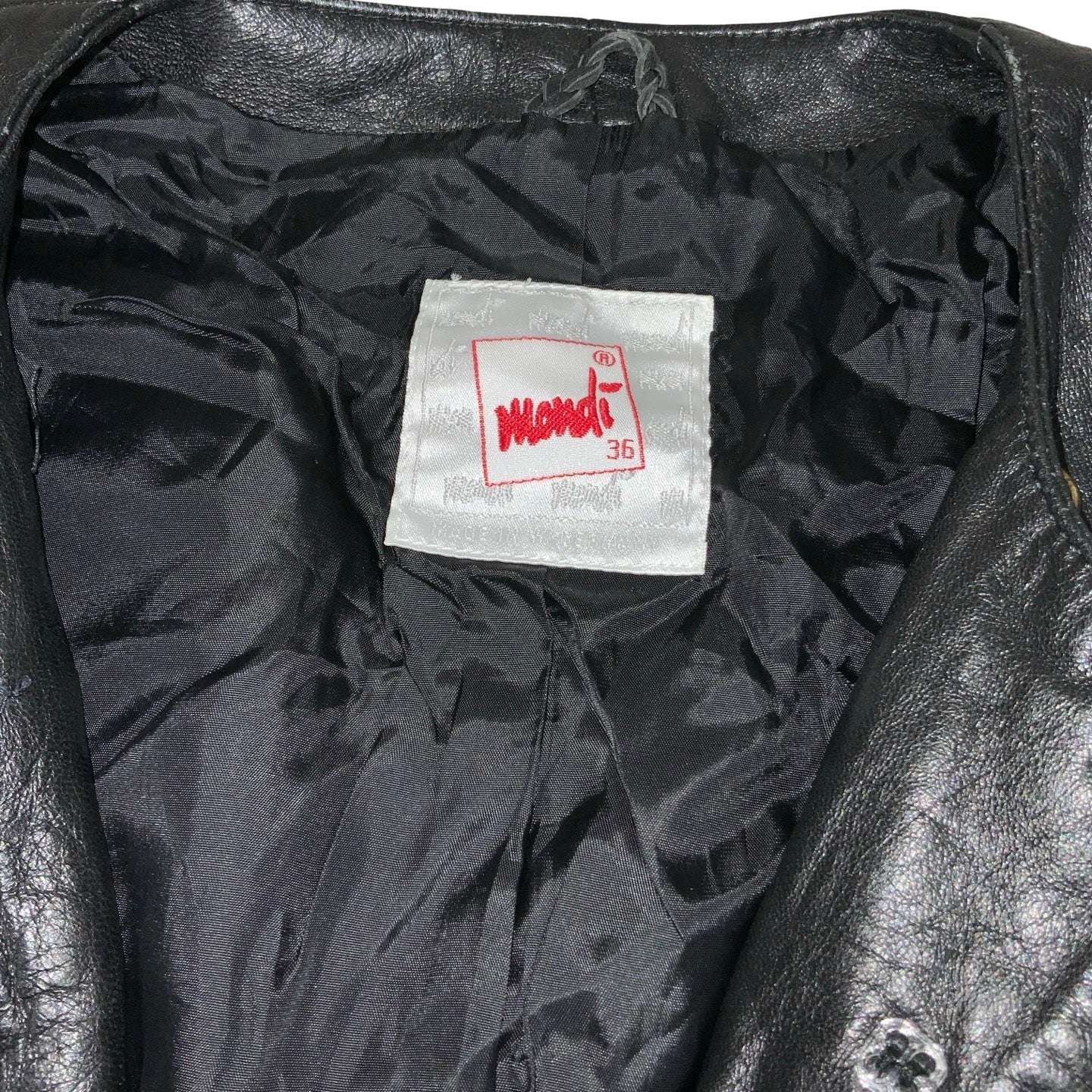 Vintage 80s 90s ‘Mondi’ Black Gold Beaded Crop Leather Jacket 10 12
