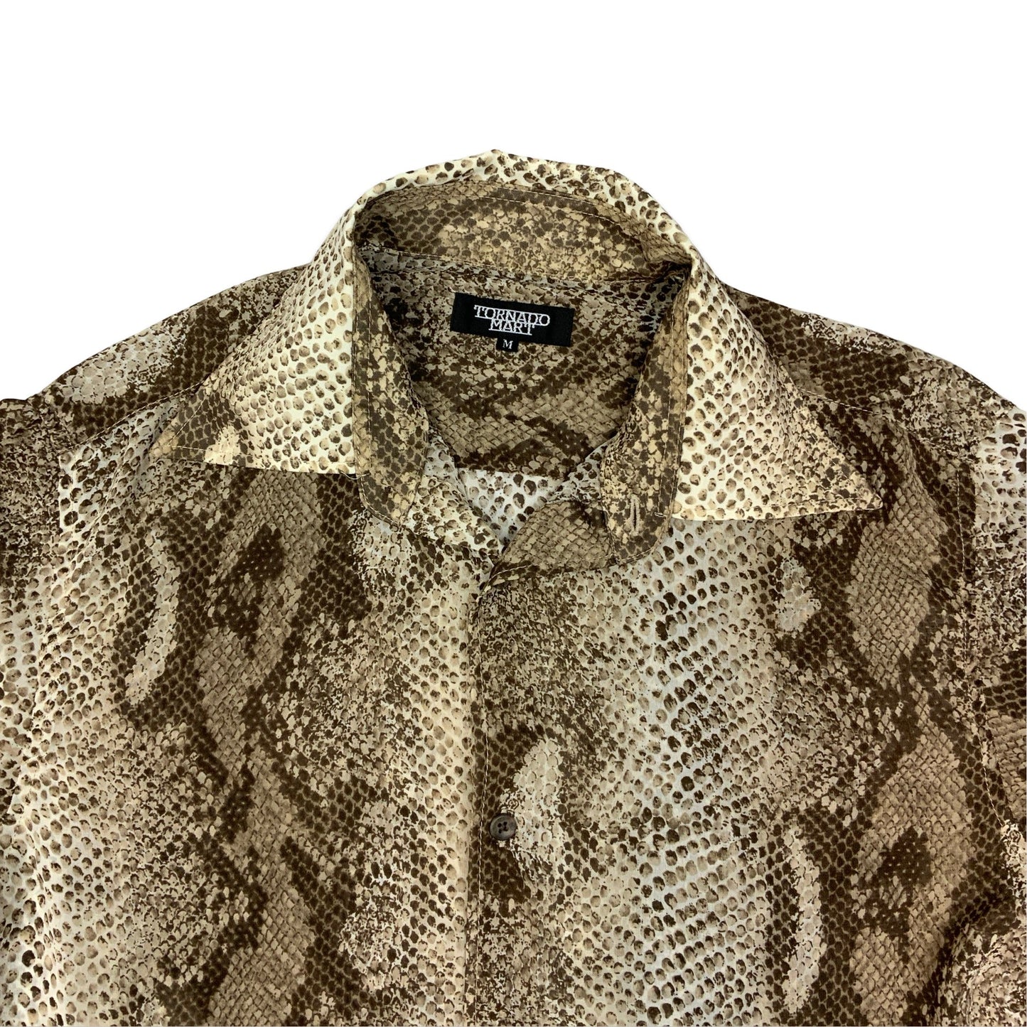 90s Brown & Beige Snake Print Sheer Blouse 12