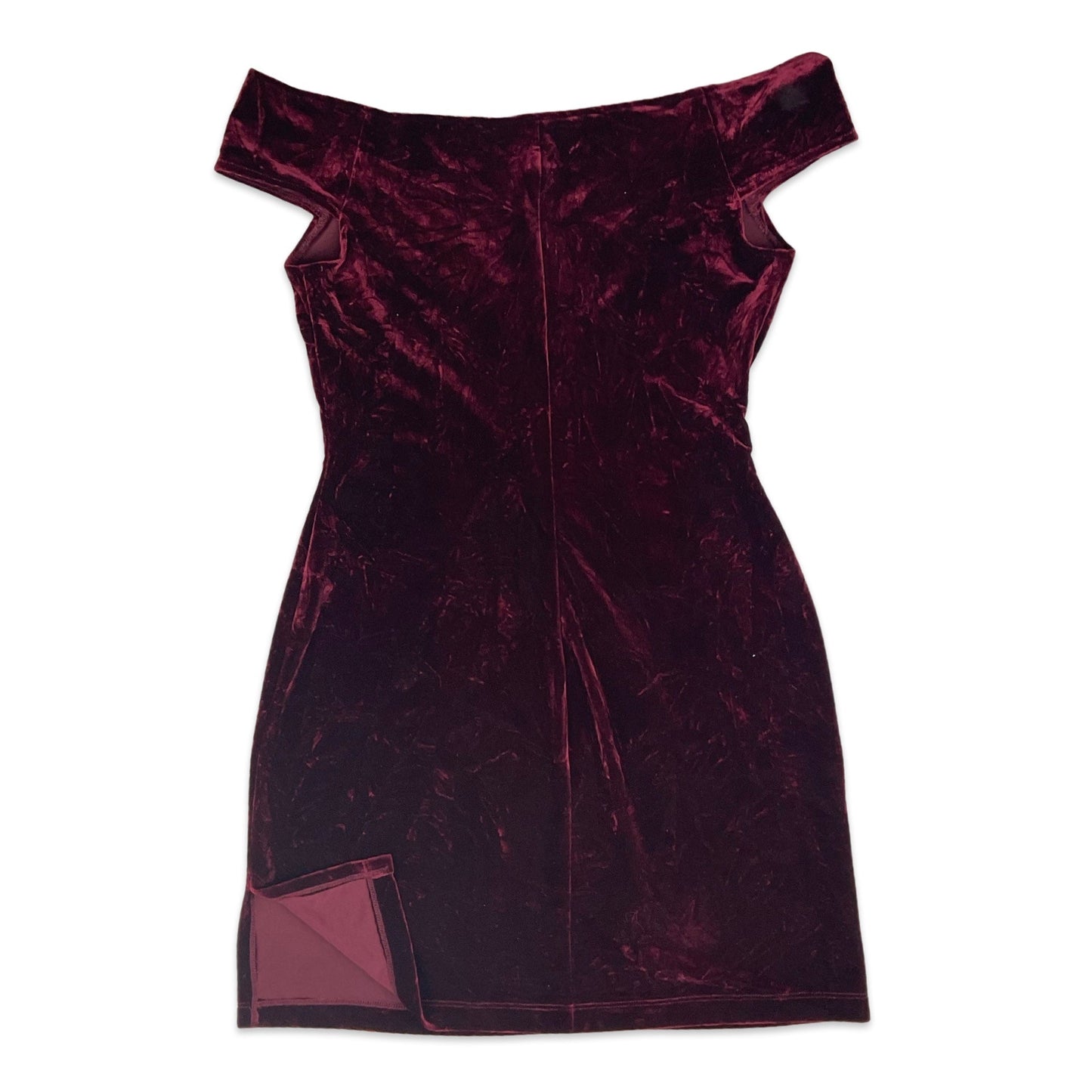 90s Red Velour Off Shoulder Mini Dress 10 12 14