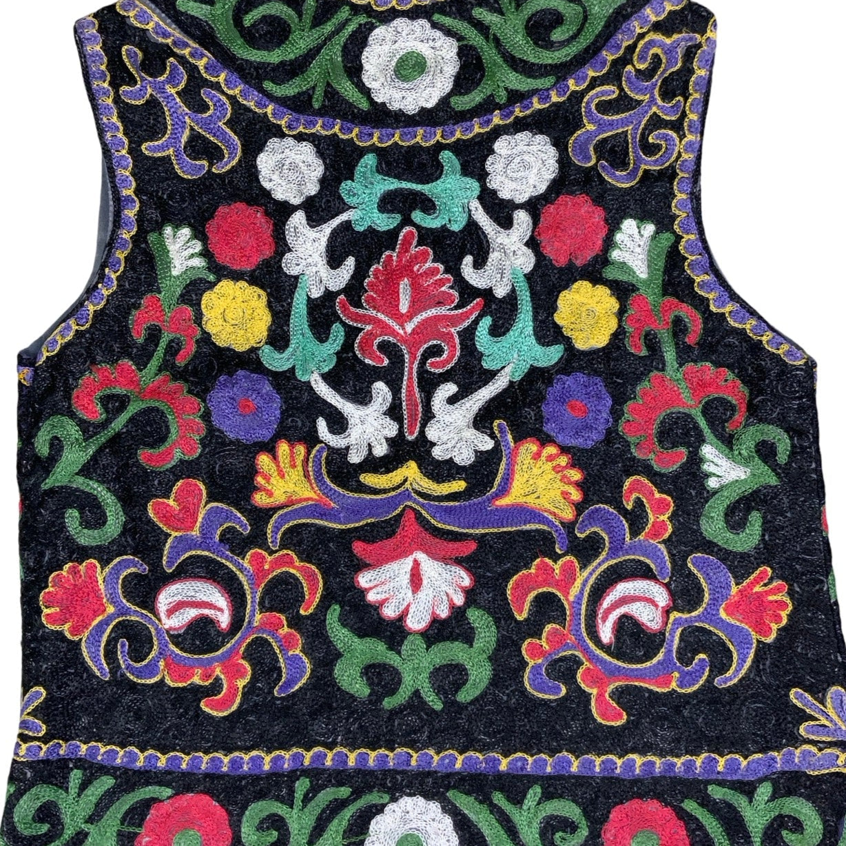 Vintage 90s Red Green White Black Embroidered Tapestry Folk Botanical Waistcoat