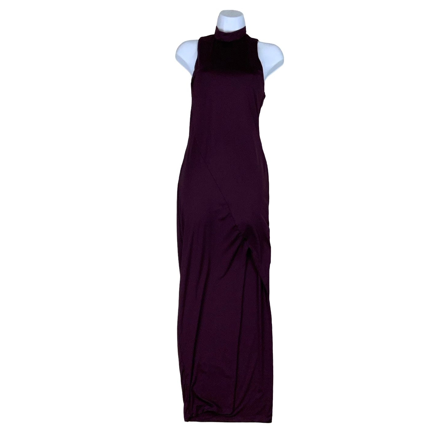Vintage 90s ‘Kookai’ High Neck Burgundy Maxi Dress XS 4 6