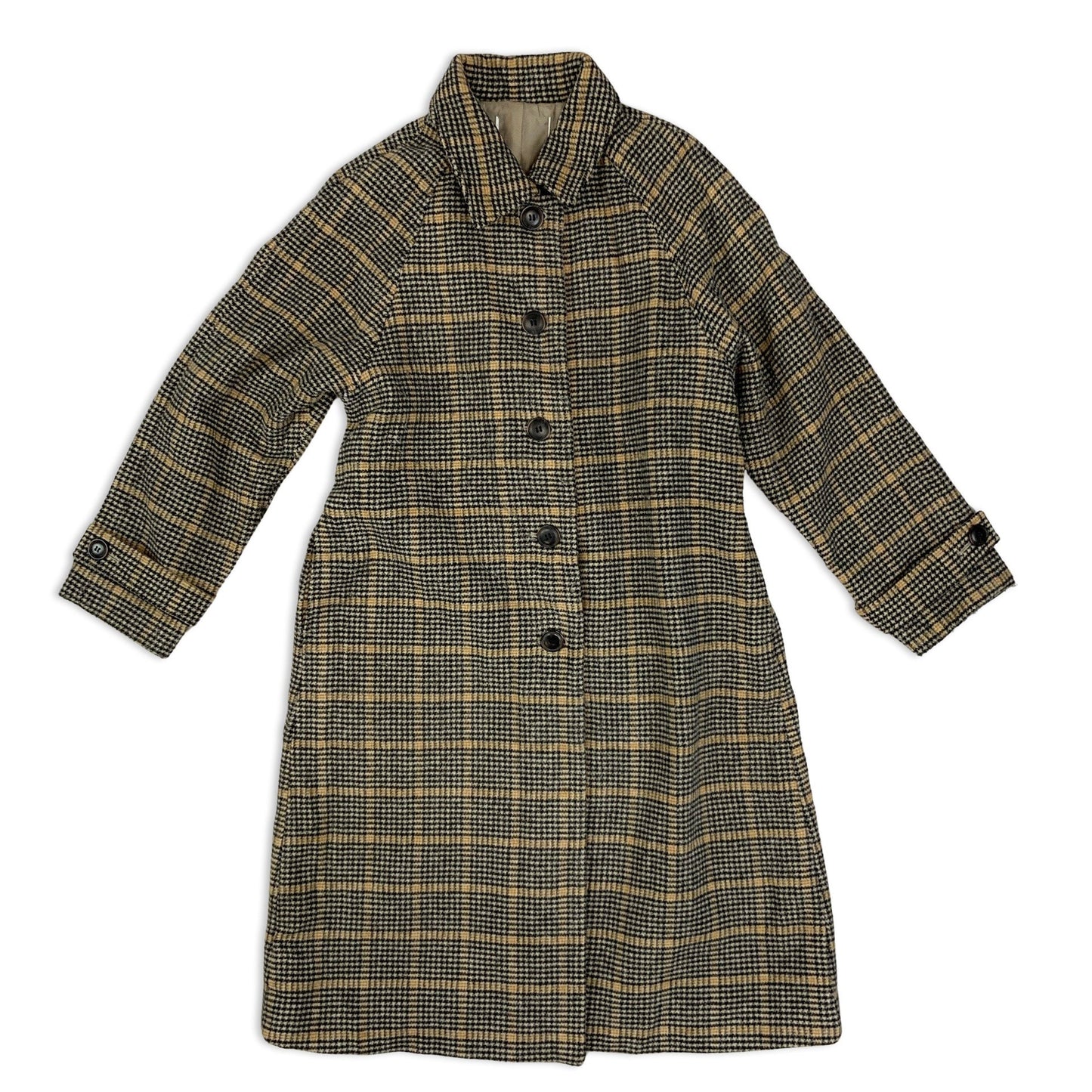 Vintage Y2K Beige and Black Tartan Ladies' Trench Coat 12