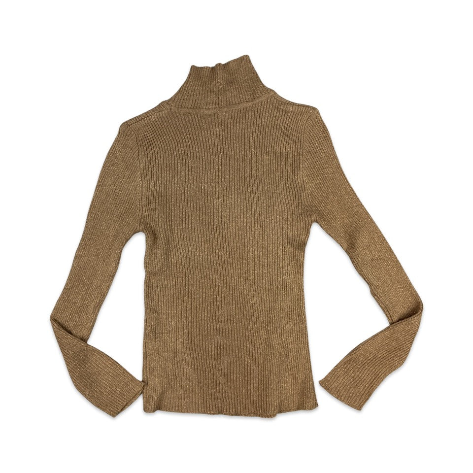 Vintage Ribbed Lurex Turtleneck Top Peach Gold 4 6