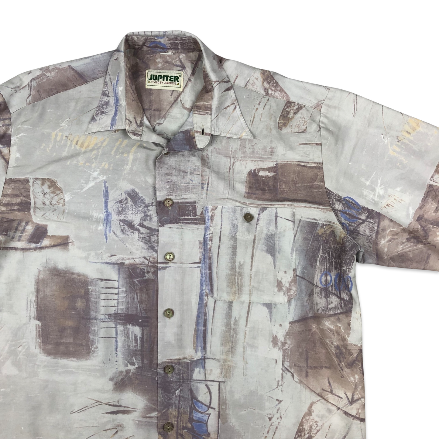 Vintage 80s Abstract Print Beige Shirt XL