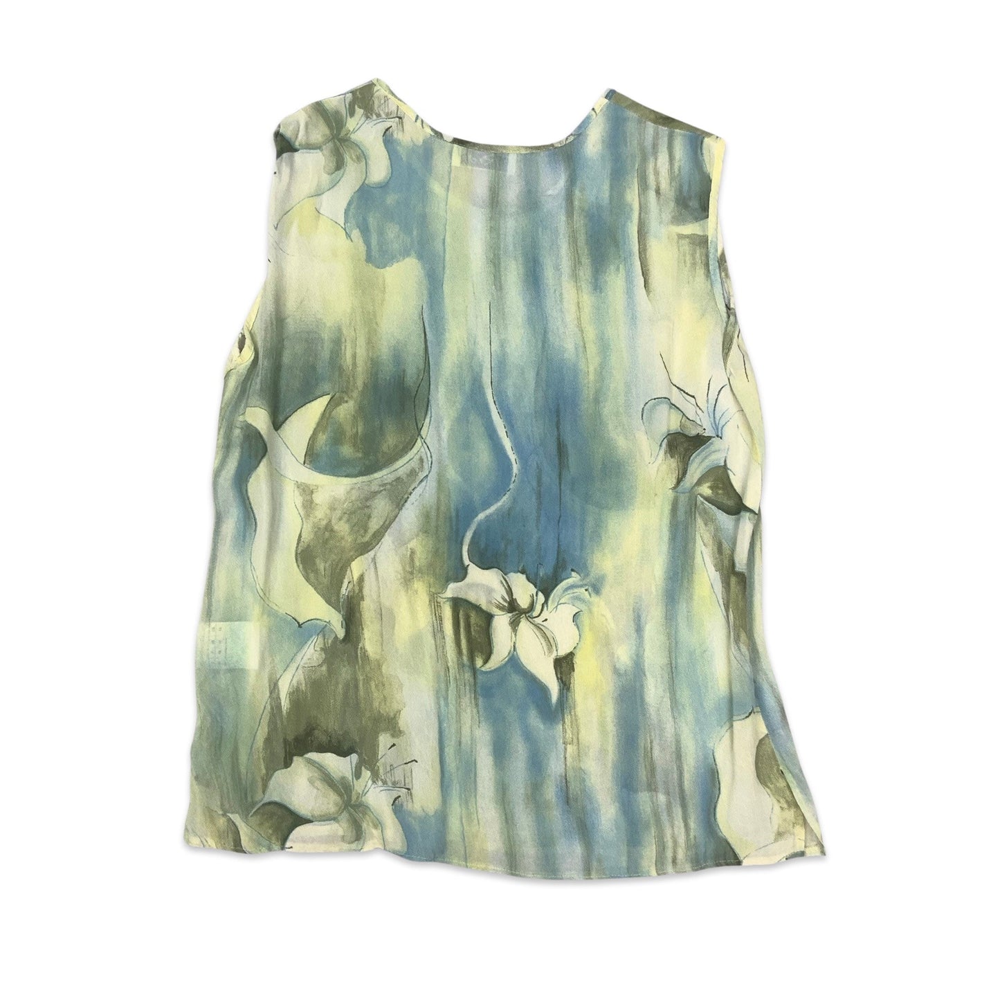 Vintage Pastel Blue & Green Floral Mesh Top 12 14