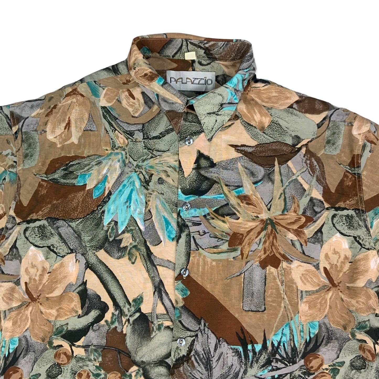 80s Brown & Blue Floral Shirt XL