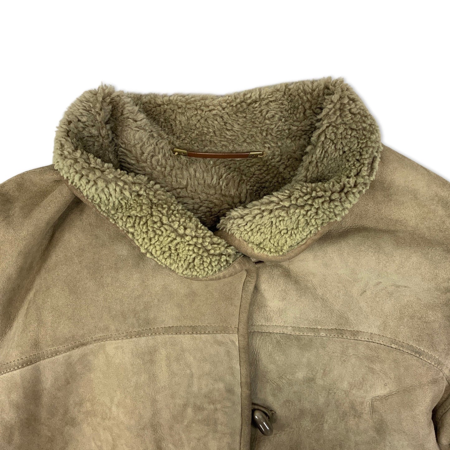 Vintage 80s Beige Sheepskin Shearling Coat 14 16